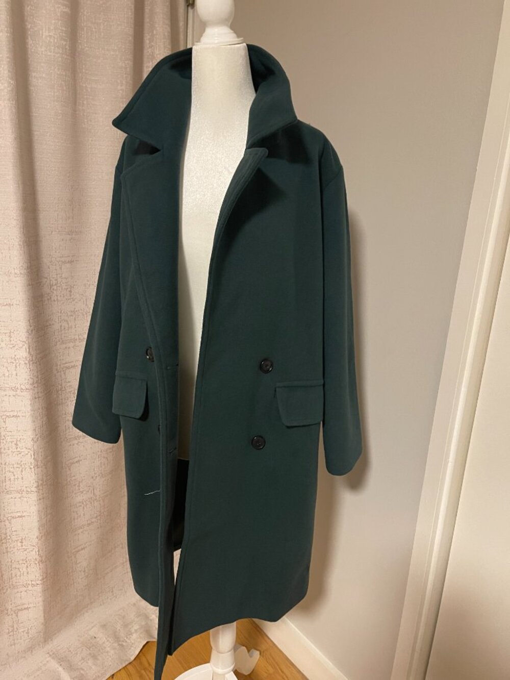 Roud Oversized Wool Blend Long Coat – Dark Green Minimalist Coat